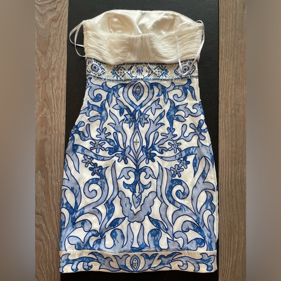 Sue Wong Walt Disney Signature Dress Strapless Ivory Blue Women's Size 4 - Picture 6 of 7